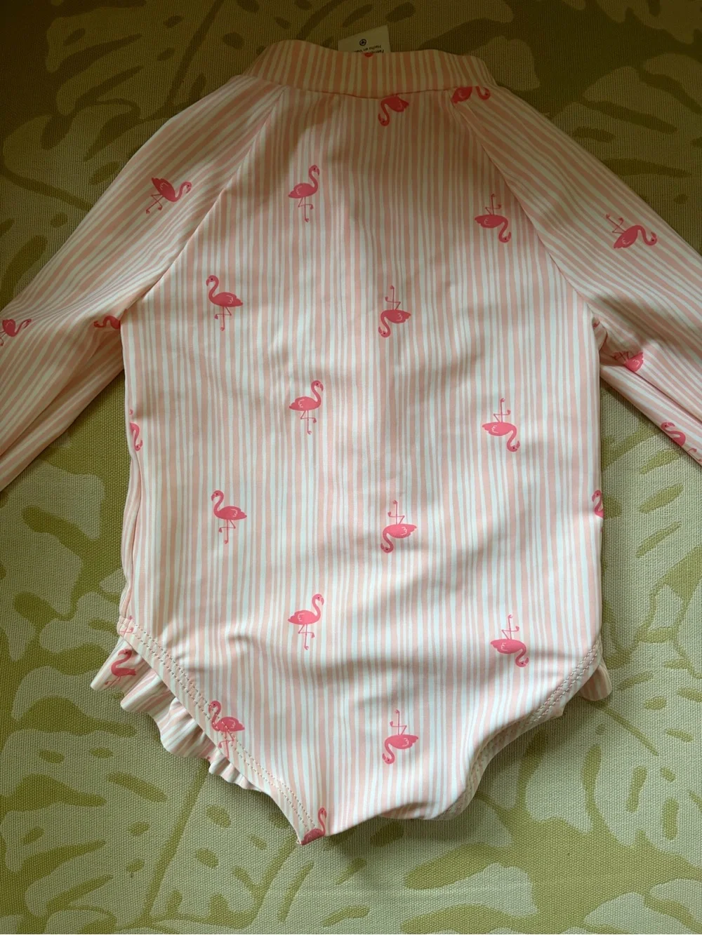 Carter's Pink Stripe Flamingo Long-Sleeve Rashguard Swimsuit One-Piece 3 Month